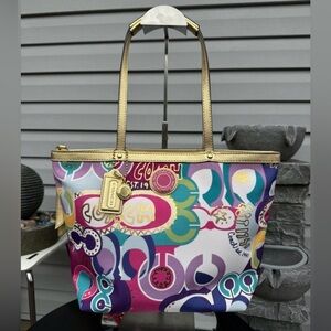 COACH POPPY Colorful Graphic Tote with Gold Handles! Limited Edition!